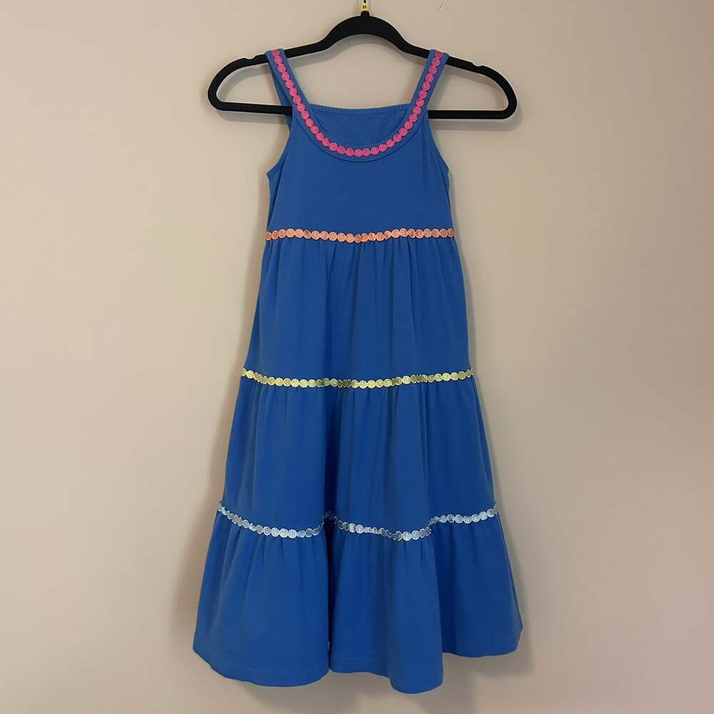 GYMBOREE Rainbow Cabana Blue Sundress Girls Size 8 Tiered W/ Ric Rac Trim